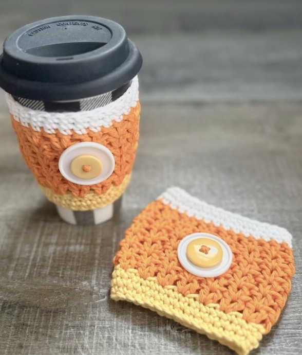 Crochet Candy Corn Cup Cozy (Free Pattern)