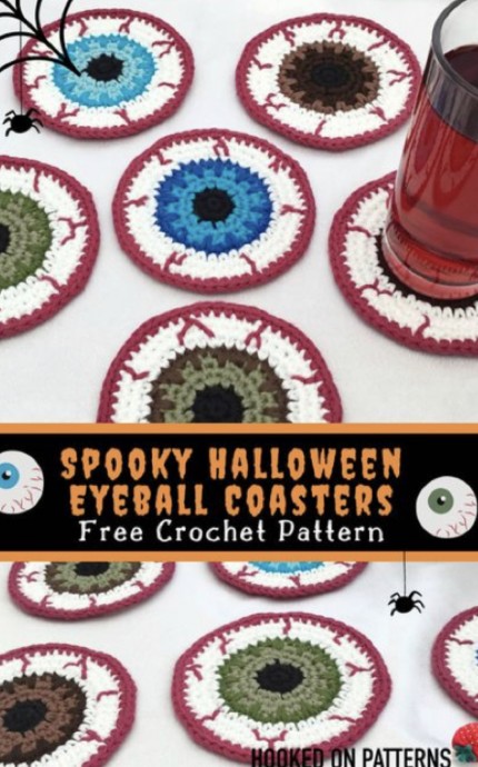 Crochet Halloween Eyeball Coasters