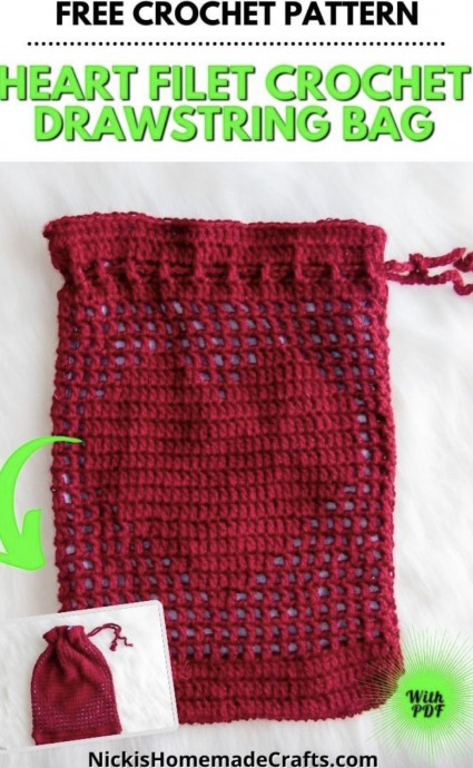 Create a Stylish Heart Filet Crochet Drawstring Bag with This Free Pattern Create a Stylish Heart Filet Crochet Drawstring Bag with This Free Pattern