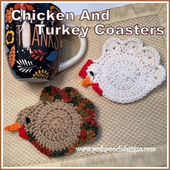 Crochet Chicken And Turkey Coasters