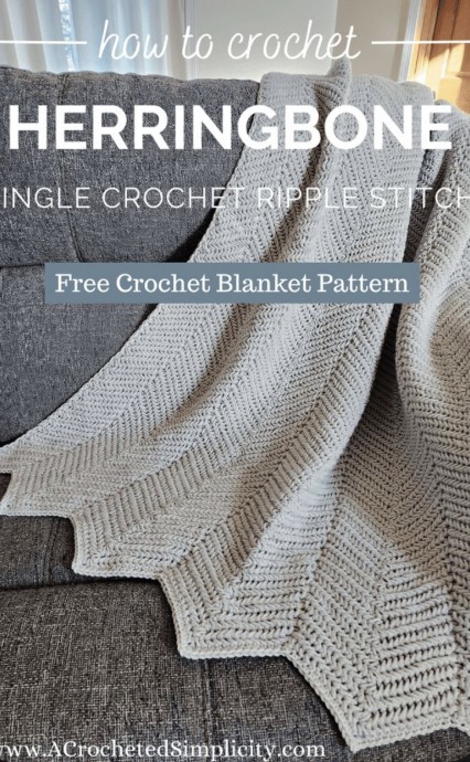 Free Herringbone Single Crochet Ripple Blanket Pattern