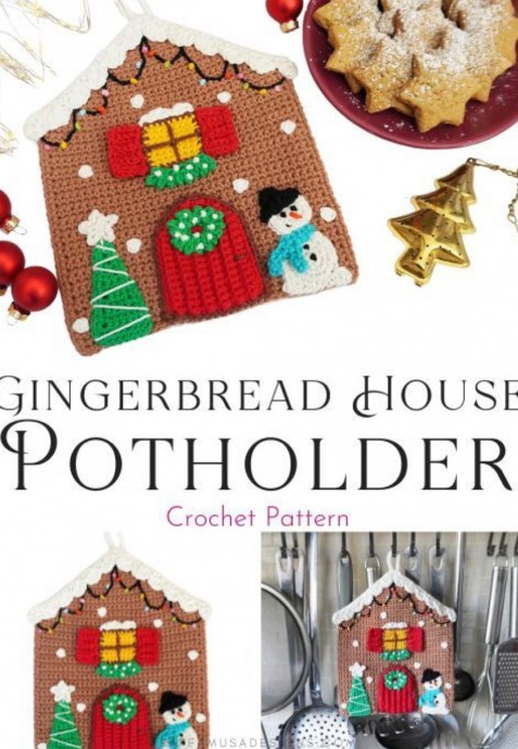 Crochet Gingerbread House Potholder