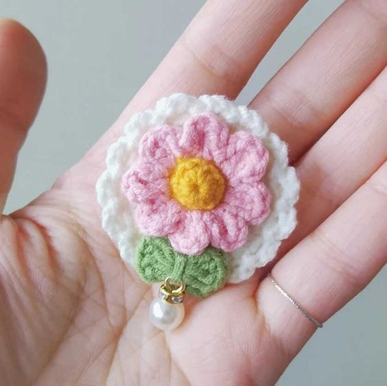 Crochet Mori Style Flower Brooch