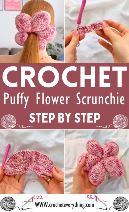 Create Your Own Crochet Puffy Flower Scrunchie for a Fun and Stylish Hair Accessory