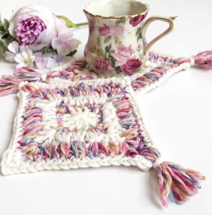Flower Garden Diamond Coaster Mug Rug Free Crochet Pattern