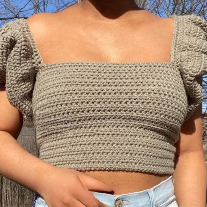 Crochet Top With Puff Sleeves