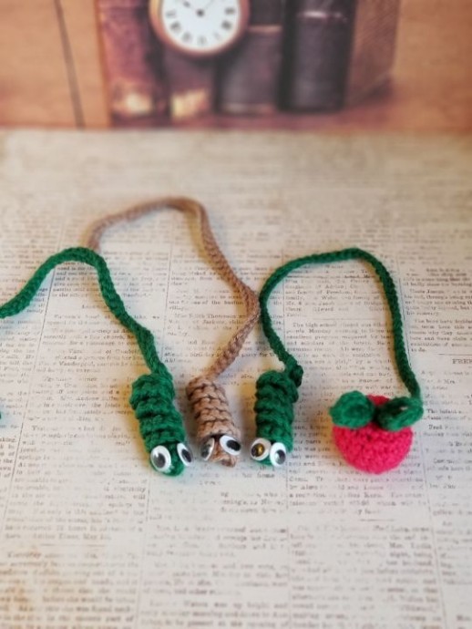 Create Your Own Enchanting Handmade Crochet Bookworm Bookmark with Apple and Leaves