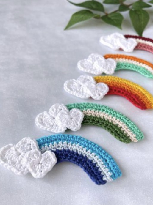 Crochet Rainbow with Heart Cloud Applique