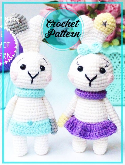 Crochet White Bunny with Skirt Amigurumi
