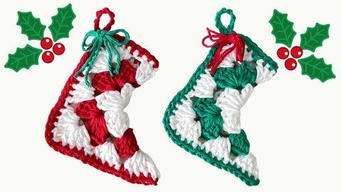 Crochet Granny Square Mini Christmas Stocking