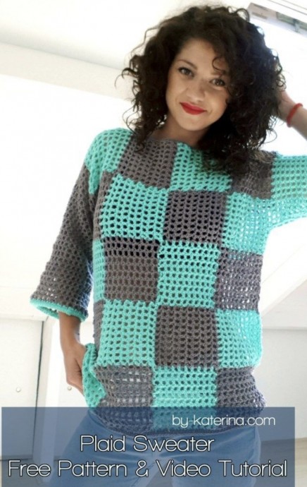 Plaid Summer Sweater Free Crochet Pattern