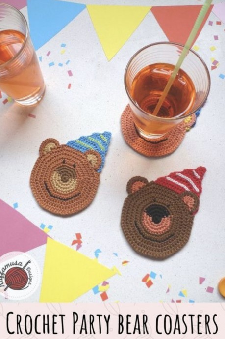Crochet Party Bear Coasters