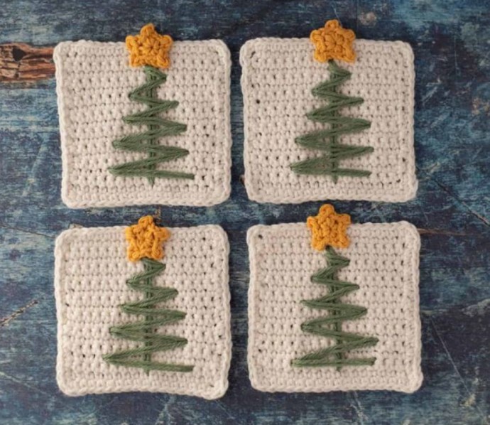 Crochet Christmas Tree Coasters