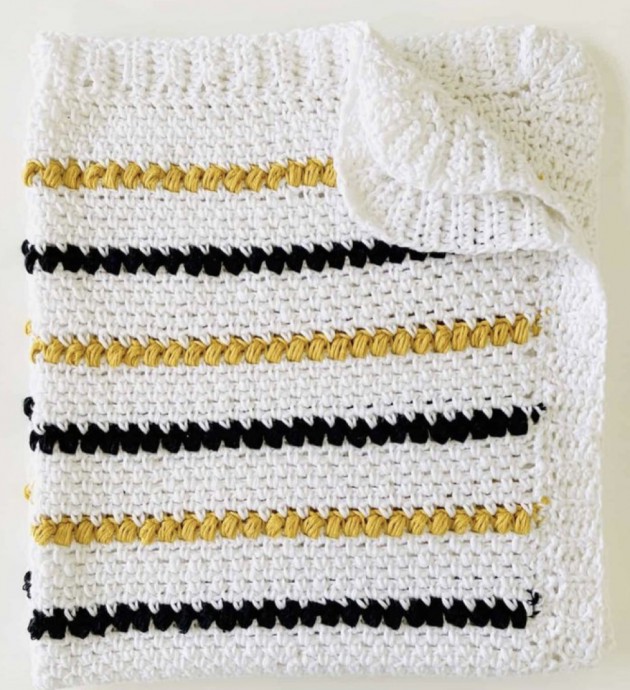 Crochet Bumble Bee Stripes Baby Blanket