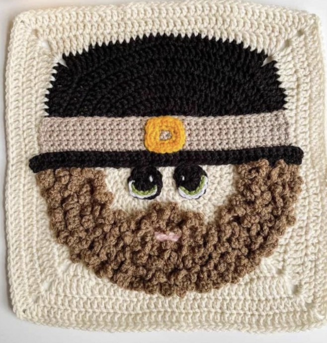 Crochet Pilgrim Man Thanksgiving Square