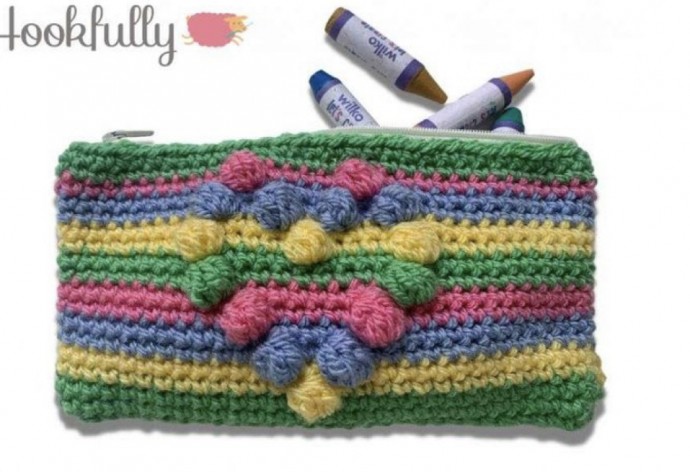Handcrafted Crochet Bobble Heart Pencil Case: Stylish and Functional Storage Solution Handcrafted Crochet Bobble Heart Pencil Case: Stylish and Functional Storage Solution