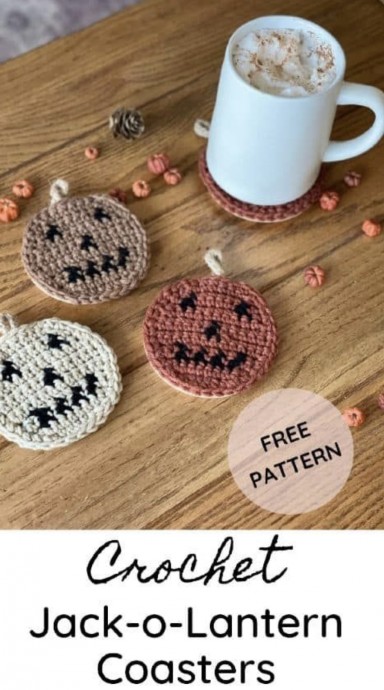 Crochet Jack-O-Lantern Coasters