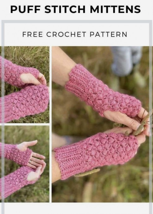 Quick Puff Stitch Crochet Mittens
