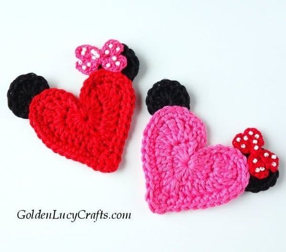 Crochet Mickey and Minnie Heart Appliques