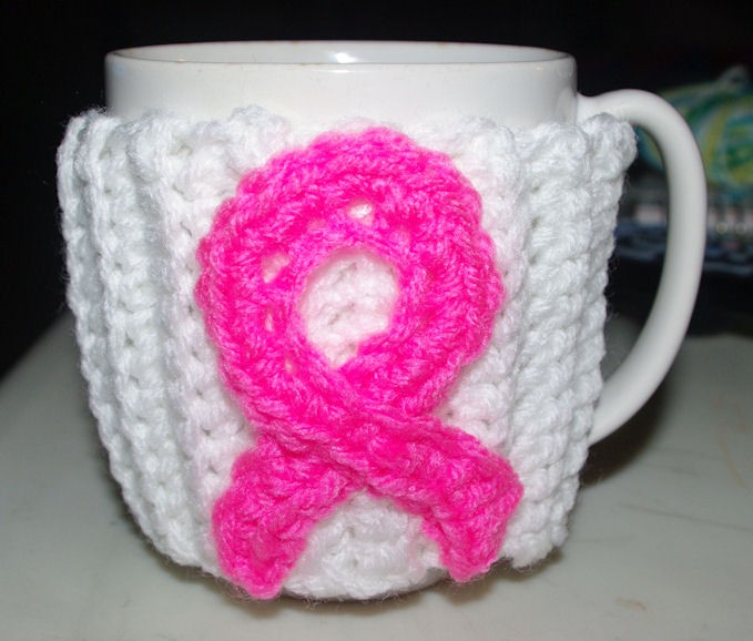 Crochet Pink Ribbon Mug Cozy