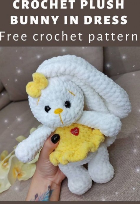 Crochet Plush Bunny in Dress (Free Pattern)