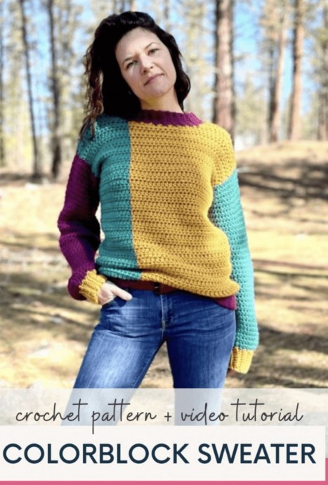 Create Your Own Stylish Color Block Sweater with This Free Crochet Pattern Create Your Own Stylish Color Block Sweater with This Free Crochet Pattern