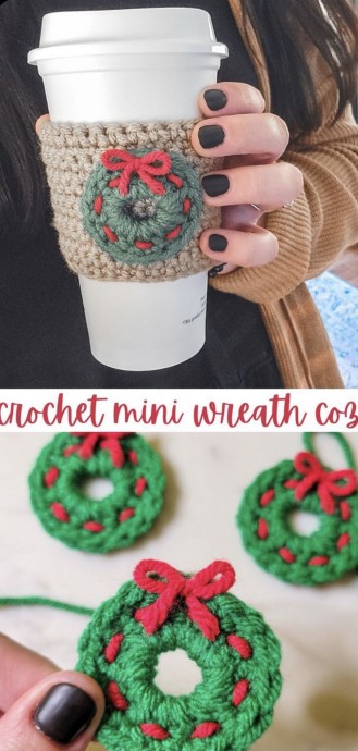 Crochet Mini Christmas Wreath Cozy (Free Pattern)