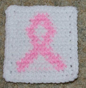 Crochet Row Count Breast Cancer Ribbon Coaster