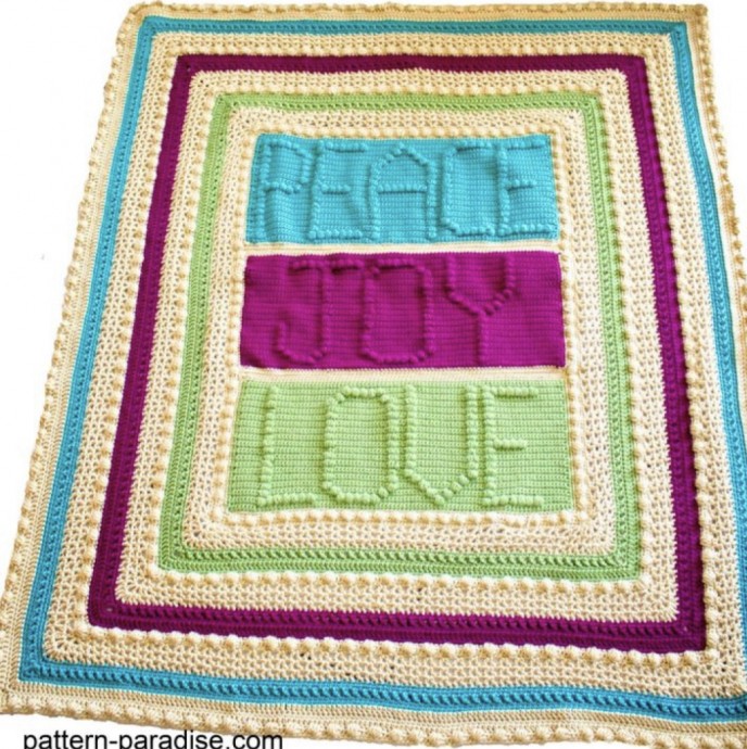 Crochet Peace, Joy and Love Throw