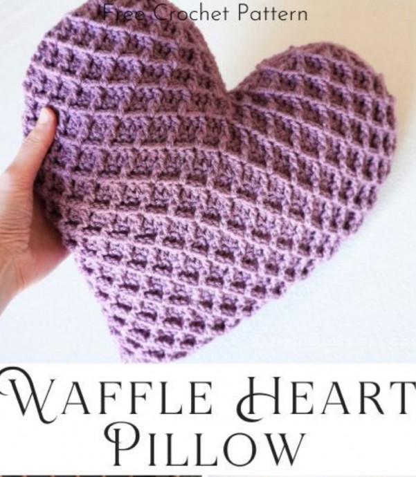 Crochet Waffle Heart Pillow