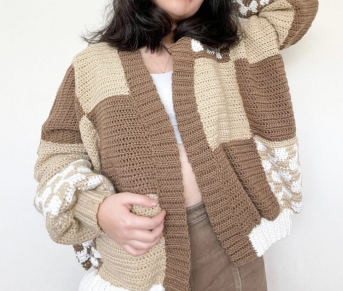 Crochet Brown Patchwork Cardigan