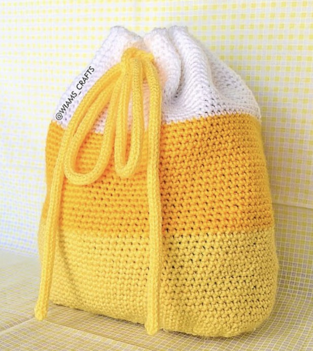Crochet Candy Corn Drawstring Backpack (Free Pattern)