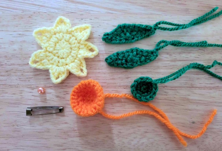 Crochet Daffodil Flower Brooch