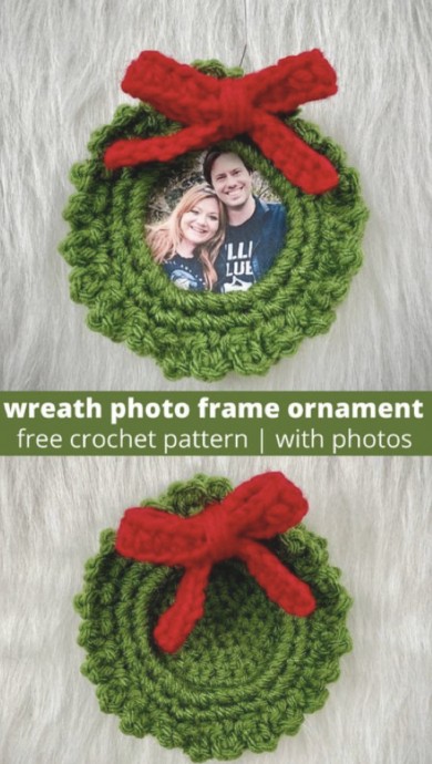 Enchanting Crochet Winter Wonderland Wreath Photo Frame Ornament for Holiday Decor Enchanting Crochet Winter Wonderland Wreath Photo Frame Ornament for Holiday Decor