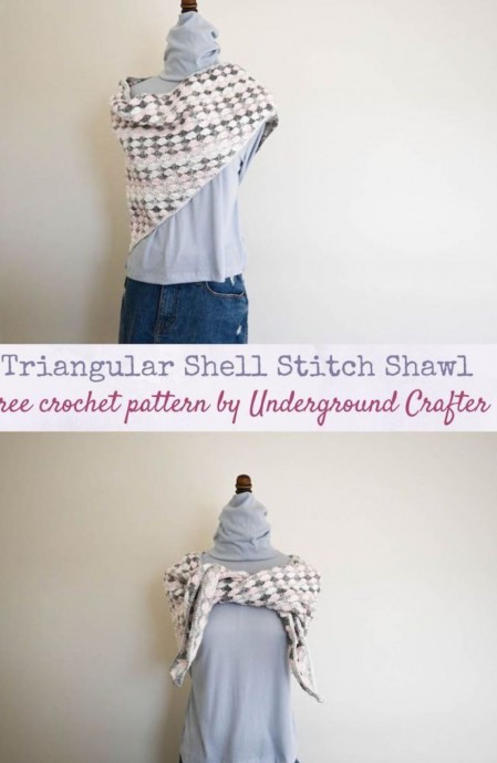 Crochet Triangular Shell Stitch Shawl (Free Pattern)