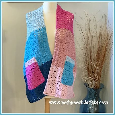 Crochet Color Block Pocket Shawl