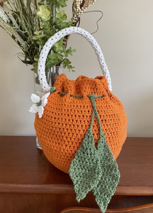 Crochet Orange Drawstring Bag (Free Pattern)