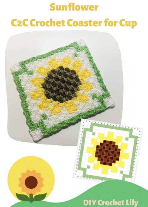 Sunflower C2C Crochet Coaster