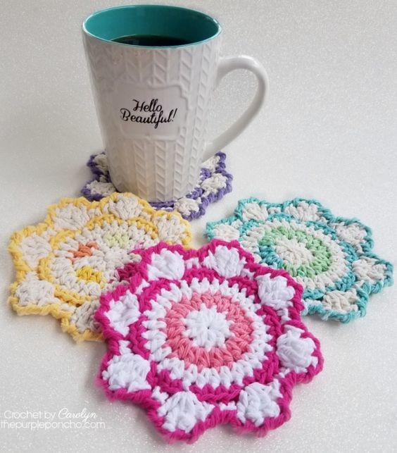 Crochet Flower Blossom Coasters