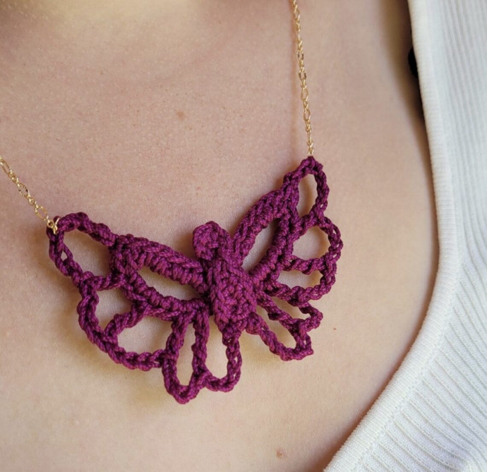 Crochet Butterfly Pendant Necklace