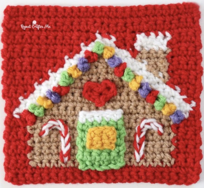 Crochet Gingerbread House Square