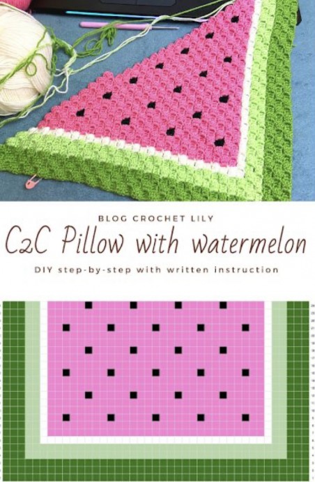 The Watermelon C2C Crochet Pillow Case (Free Pattern)