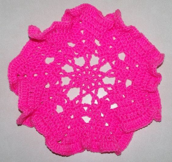 Crochet Pink Ribbon Ruffled Doily