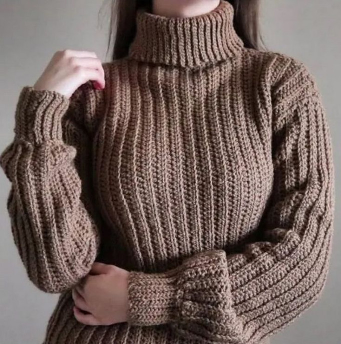 Crochet Oversized Turtleneck Sweater