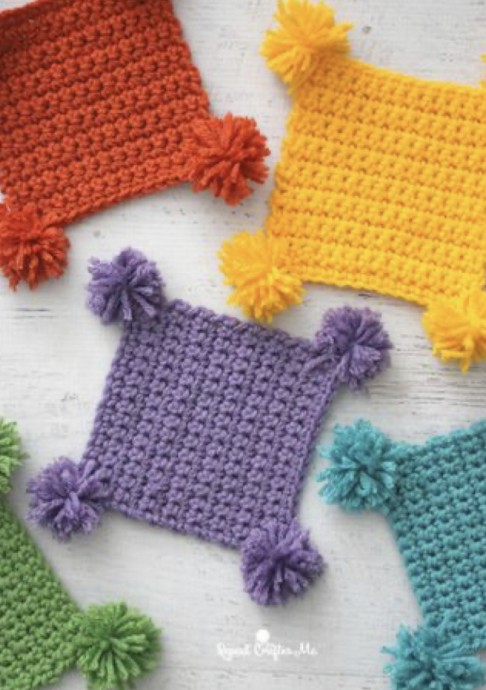 Create Whimsical Pompom Crochet Coasters: A Fun and Colorful DIY Project Create Whimsical Pompom Crochet Coasters: A Fun and Colorful DIY Project
