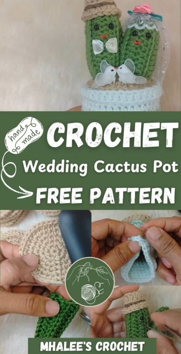 Crochet Wedding Cactus Pot