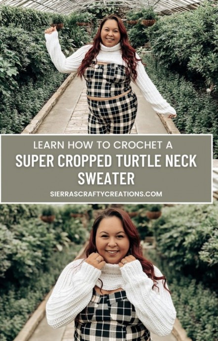 Crochet Cropped Turtleneck Sweater