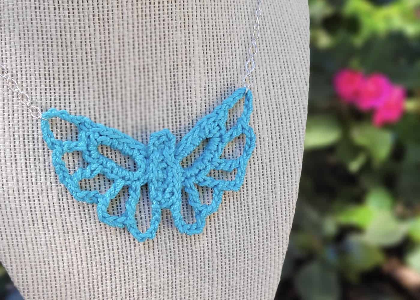 Crochet Butterfly Pendant Necklace