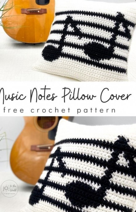 Exquisite Crochet Music Notes Pillow Cover for Stunning Home Decor Exquisite Crochet Music Notes Pillow Cover for Stunning Home Decor