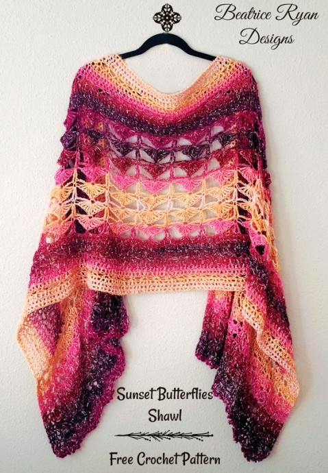 Crochet Sunset Butterflies Shawl